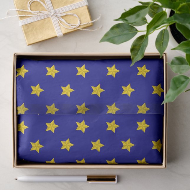 Papier Mousseline Motif Gold Stars, Bleu Marine, Exclusive (Cadeau)