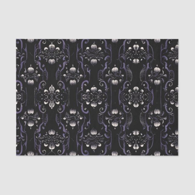 Papier Mousseline Motif gothique noir et violet #5 | Papier Tissus (Recto)