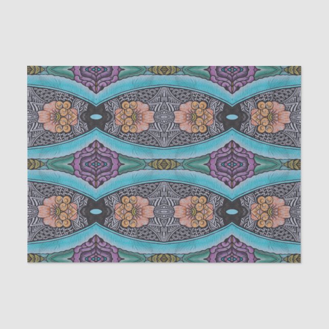Papier Mousseline Motif graphique Abstrait Boho Blue (Recto)