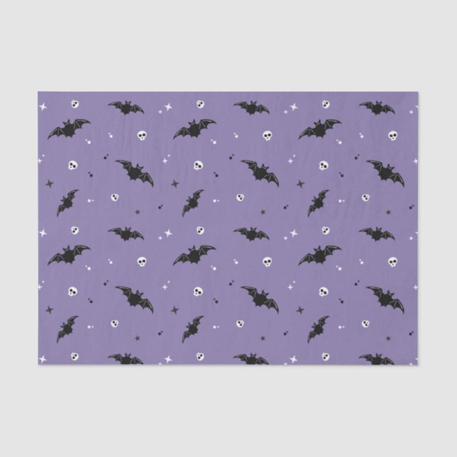 Papier Mousseline Motif Halloween Tissus de chauve-souris et de crân (Recto)