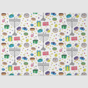 Papier Mousseline Motif Hanoukka blanc