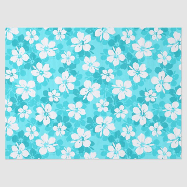 Papier Mousseline Motif Hibiscus bleu tropical (Recto)