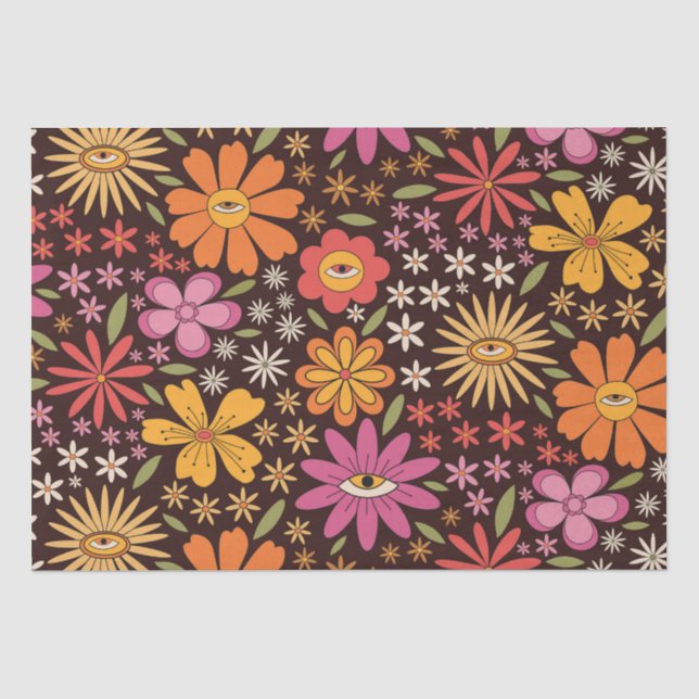 Papier Mousseline Motif Hippie Psychedelique Années 70 Fleur Eye Gro (Recto)