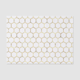 Papier Mousseline Motif Honeycomb à huile d'or désossé sur blanc