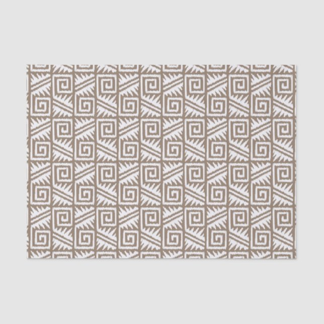 Papier Mousseline Motif Ikat Aztec - Taupe Tan et Crème (Recto)