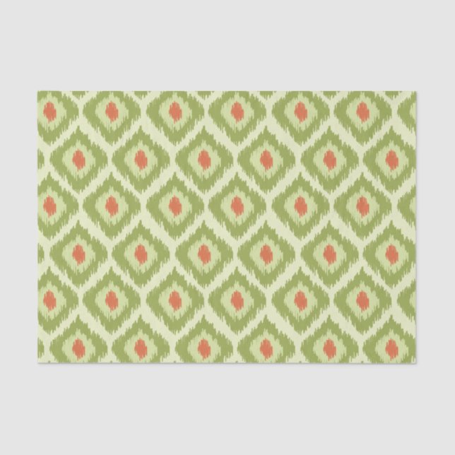Papier Mousseline Motif Ikat Diamant Vert (Recto)