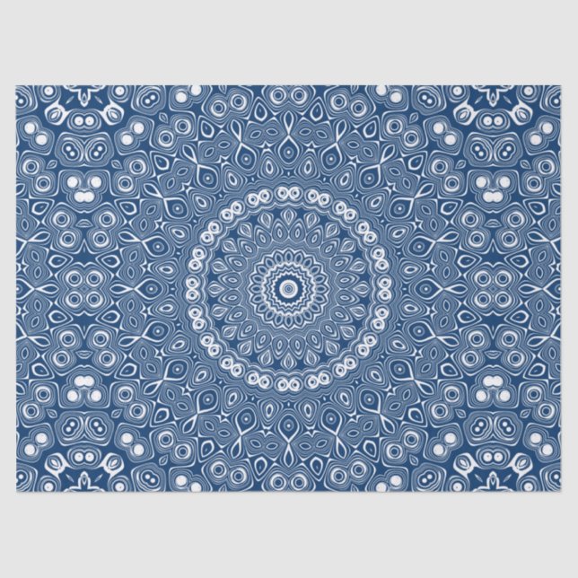 Papier Mousseline Motif Indigo Blue Mandala (Recto)