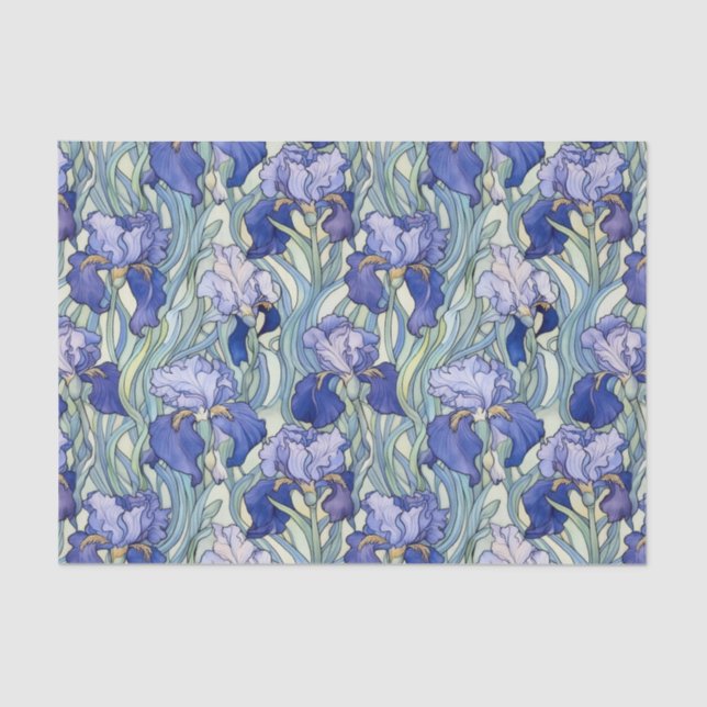 Papier Mousseline Motif iris bleu chic (Recto)