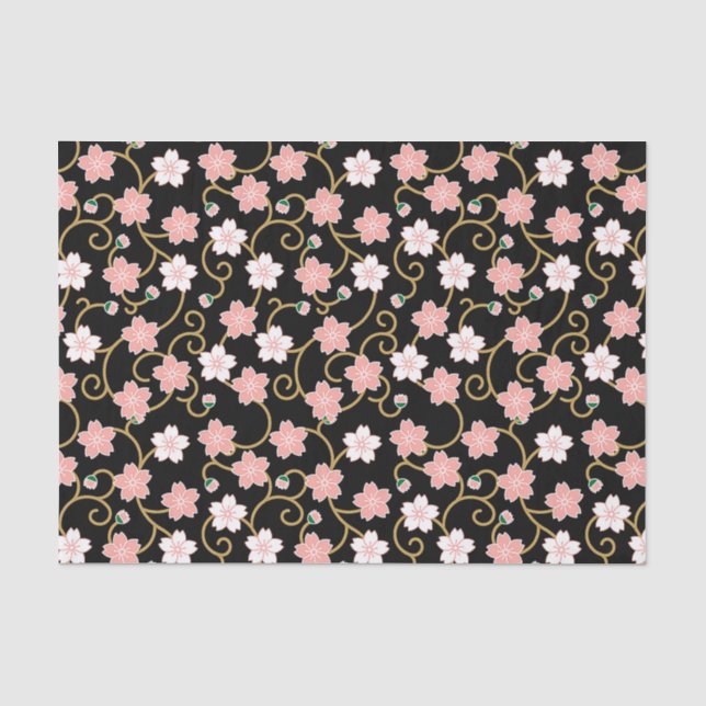 Papier Mousseline Motif japonais de fleurs de cerisier (Recto)