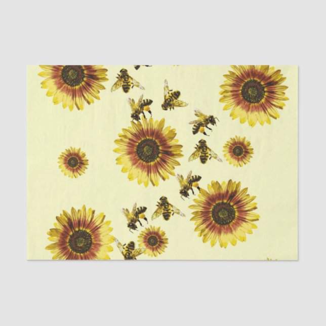 Papier Mousseline Motif jaune d'été de tournesols et d'abeilles de (Recto)