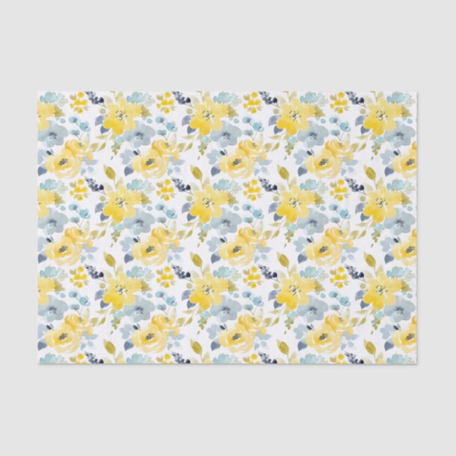 Papier Mousseline Motif jaune et bleu d'aquarelle (Recto)
