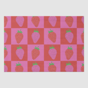 Papier Mousseline Motif jolies fraises roses et rouges à carreaux