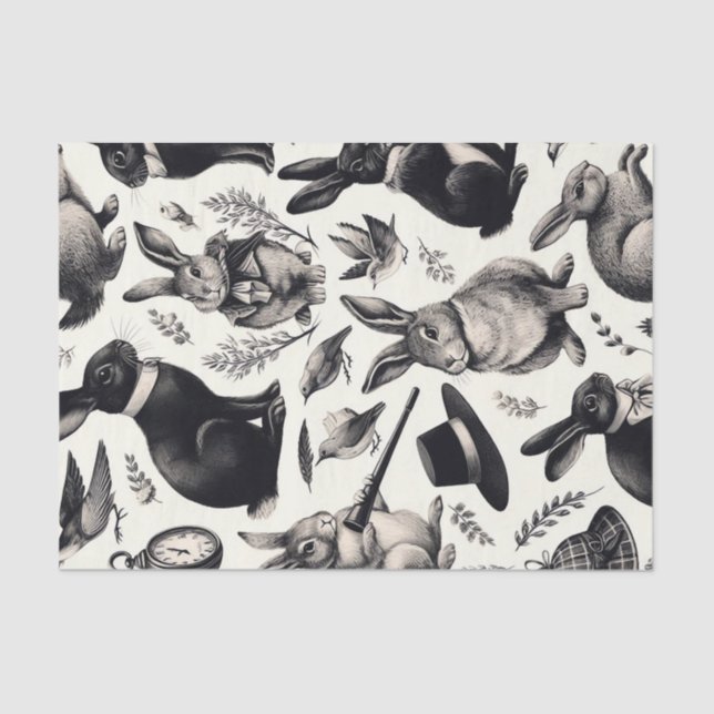 Papier Mousseline Motif lapin Vintage (Recto)