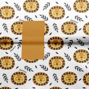 Papier Mousseline Motif Lion Jungle avec nom enfant