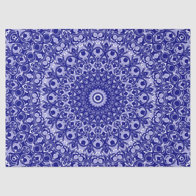 Papier Mousseline Motif Mandala Bleu Nuit et Blanc (Recto)