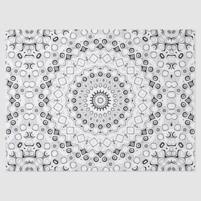 Papier Mousseline Motif Mandala géométrique noir et blanc (Recto)