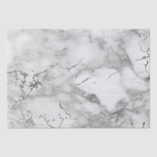 Papier Mousseline Motif Marbre Blanc et Argent Moderne