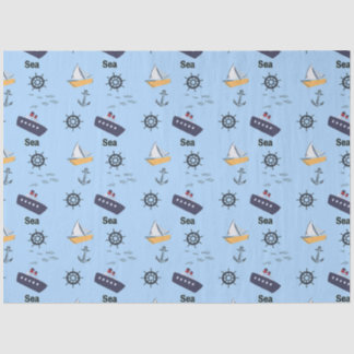 Papier Mousseline Motif maritime sur bleu