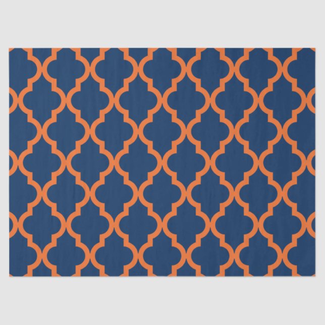 Papier Mousseline Motif marocain - bleu marine et orange (Recto)