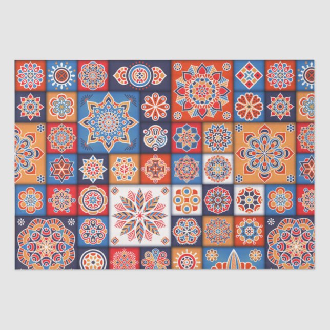 Papier Mousseline Motif marocain en carreaux (Recto)