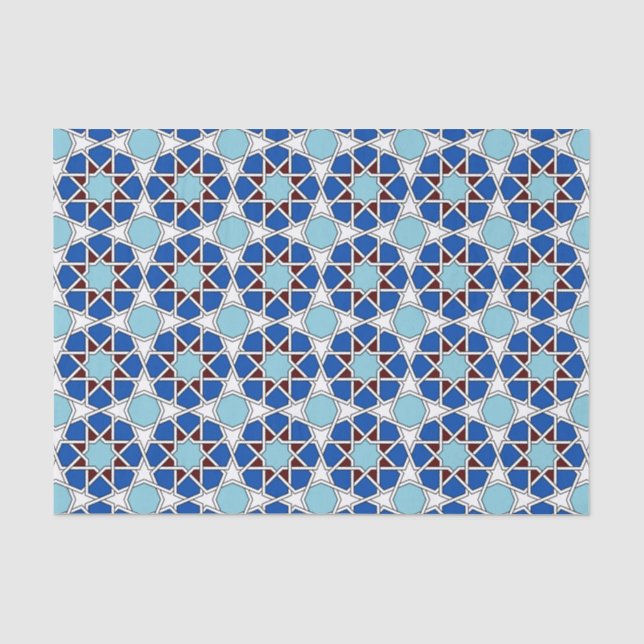 Papier Mousseline Motif marocain géométrique orientale en bleu (Recto)