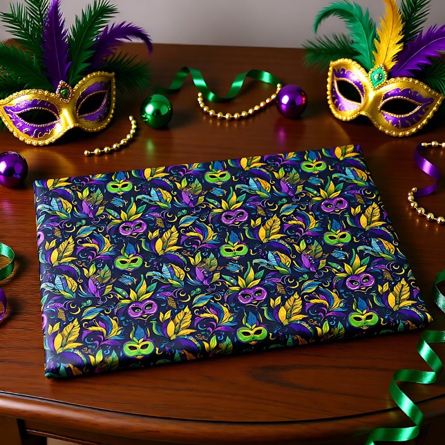 Papier Mousseline Motif Masterpiece Mardi Gras Masques (Masterpiece Mardi Gras Masks pattern Tissue Paper)