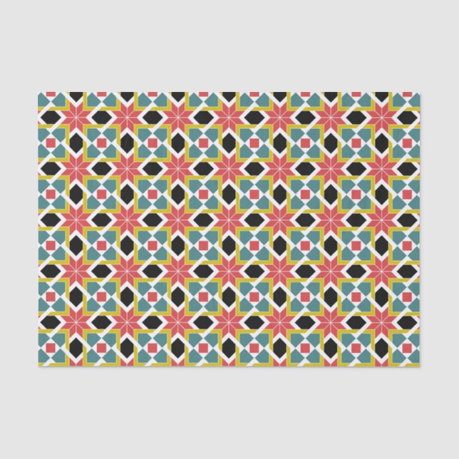 Papier Mousseline Motif médiéval rouge vert noir Croix de paille (Recto)