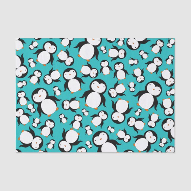 Papier Mousseline Motif mignon de pingouin de turquoise (Recto)