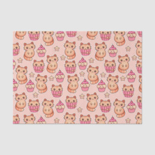 Papier Mousseline Motif mignon de rose de chats et de petits gâteaux