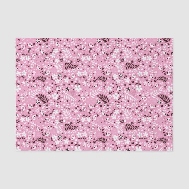 Papier Mousseline motif mignon de rose d'oiseaux et de fleurs (Recto)