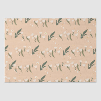 Papier Mousseline Motif minimaliste à fleurs blanches sur neutre