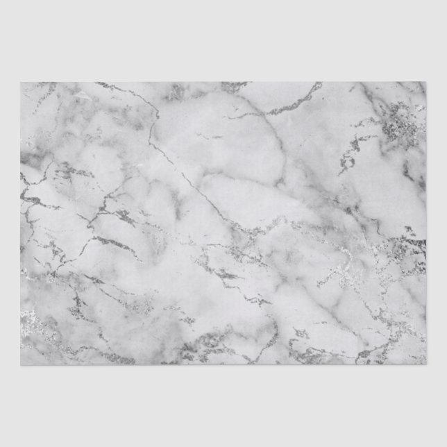 Papier Mousseline Motif moderne en marbre blanc et argent (Recto)