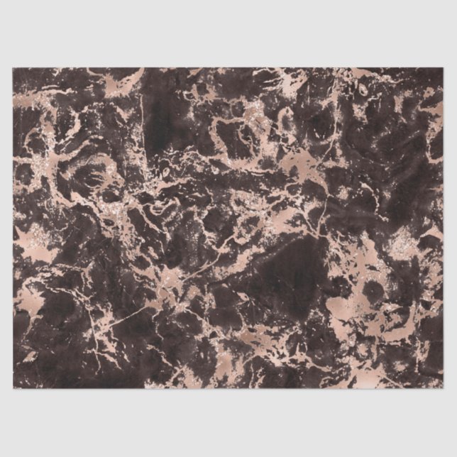 Papier Mousseline Motif moderne en marbre noir et Rose or (Recto)