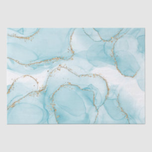 Papier Mousseline Motif moderne Faux Gold & Blue Watercolor en marbr