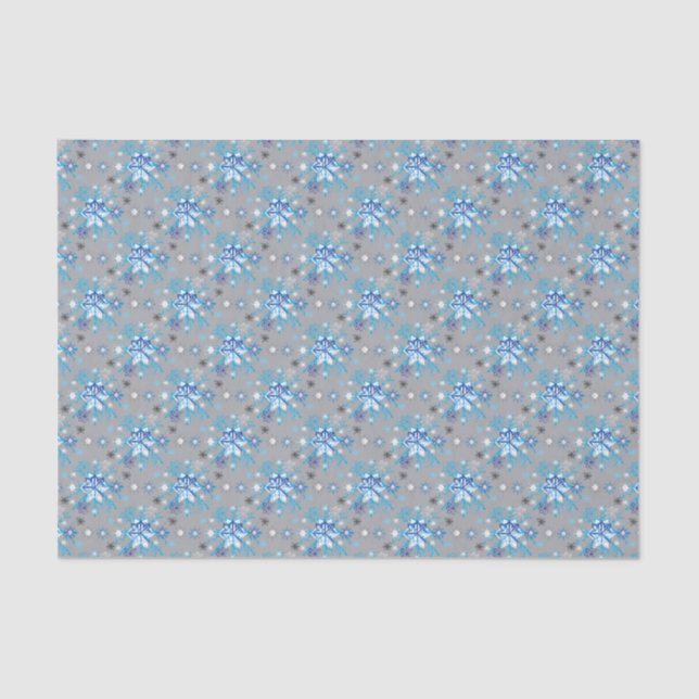 Papier Mousseline Motif moderne gris et bleu Holiday Snowflakes (Recto)