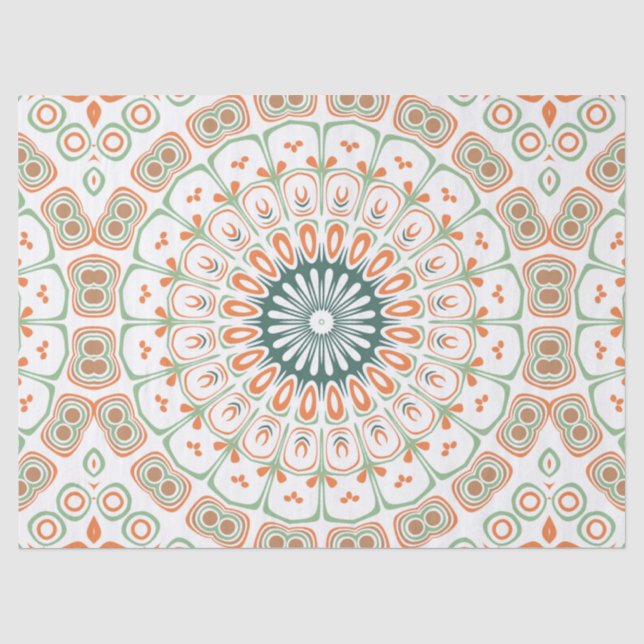 Papier Mousseline Motif moderne orange et vert Mandala (Recto)