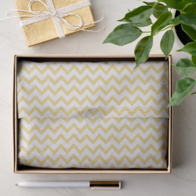 Papier Mousseline Motif moderne pastel jaune et blanc chevron (Cadeau)