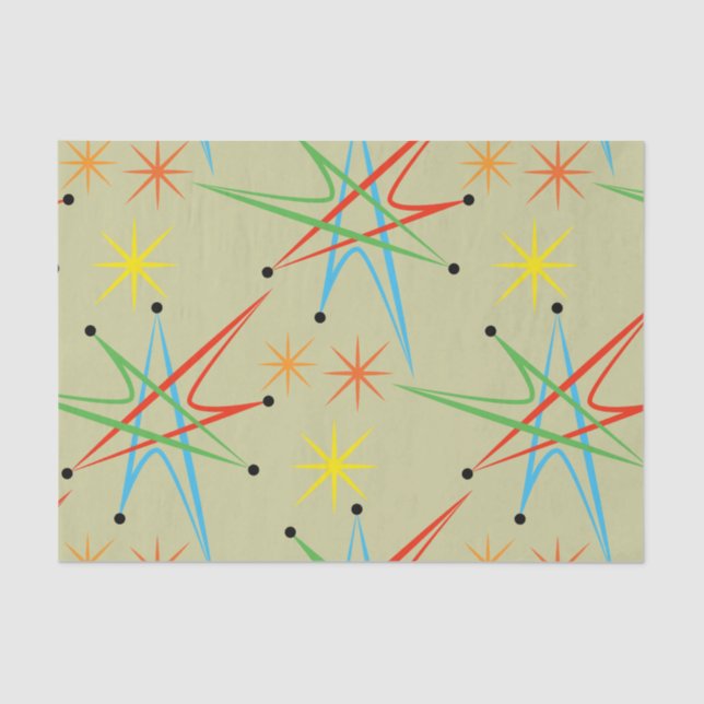 Papier Mousseline Motif multicolore rétro étoile atomique (Recto)