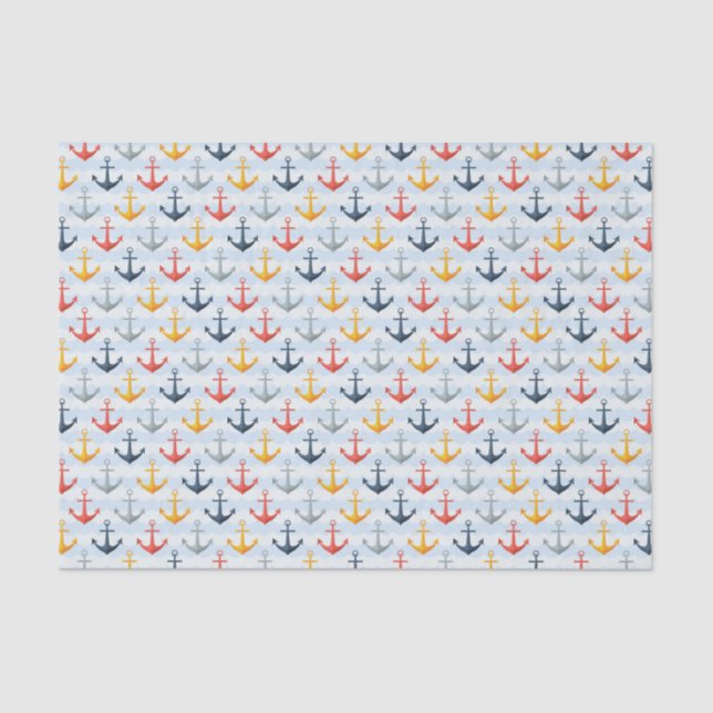 Papier Mousseline Motif nautique avec des Ancres (Recto)
