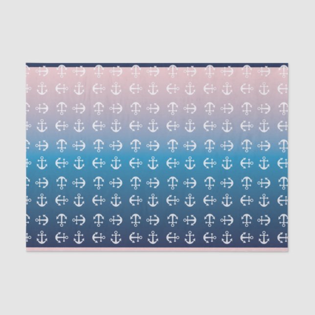Papier Mousseline Motif nautique bleu d'ancre du rose | de gradient (Recto)