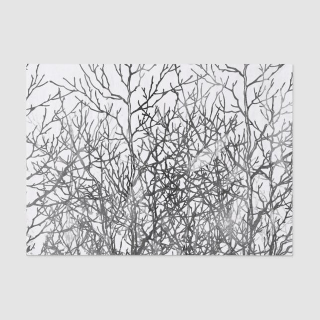Papier Mousseline Motif noir et blanc de branches d'arbre (Recto)