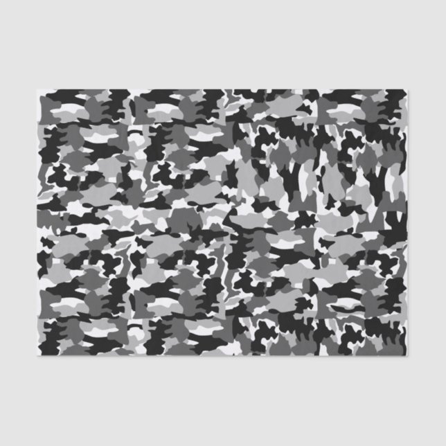 Papier Mousseline Motif noir et blanc de camouflage d'armée (Recto)