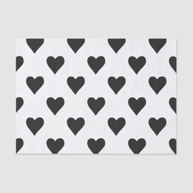 Papier Mousseline Motif noir et blanc de coeur (Recto)