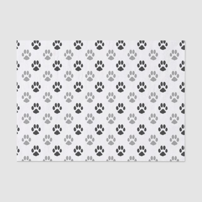 Papier Mousseline Motif noir et blanc mignon d'empreintes de pattes (Recto)