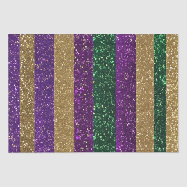 Papier Mousseline Motif Pailleté Mardi Gras Violet Jaune Vert (Recto)