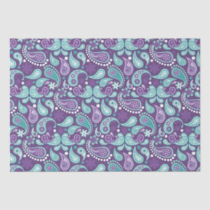 Papier Mousseline Motif Paisley Violet et Bleu Clair Shabby Chic
