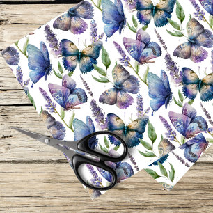 Papier Mousseline motif papillon violet et bleu