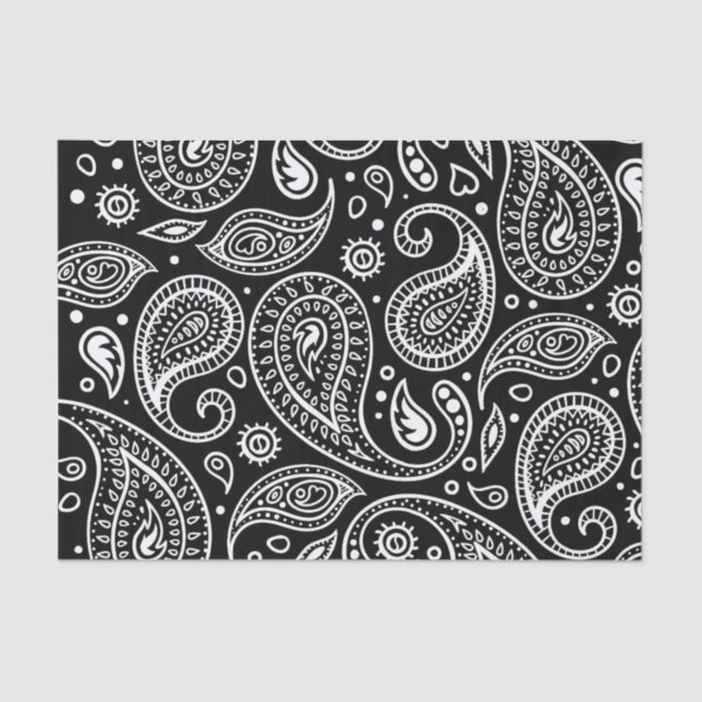 Papier Mousseline Motif personnalisé Black & White Classic Paisley (Recto)