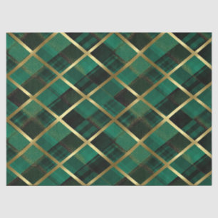 Papier Mousseline Motif Plaid Vert Et Or De Noël