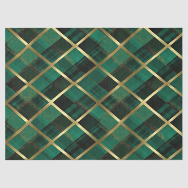 Papier Mousseline Motif Plaid Vert Et Or De Noël (Recto)